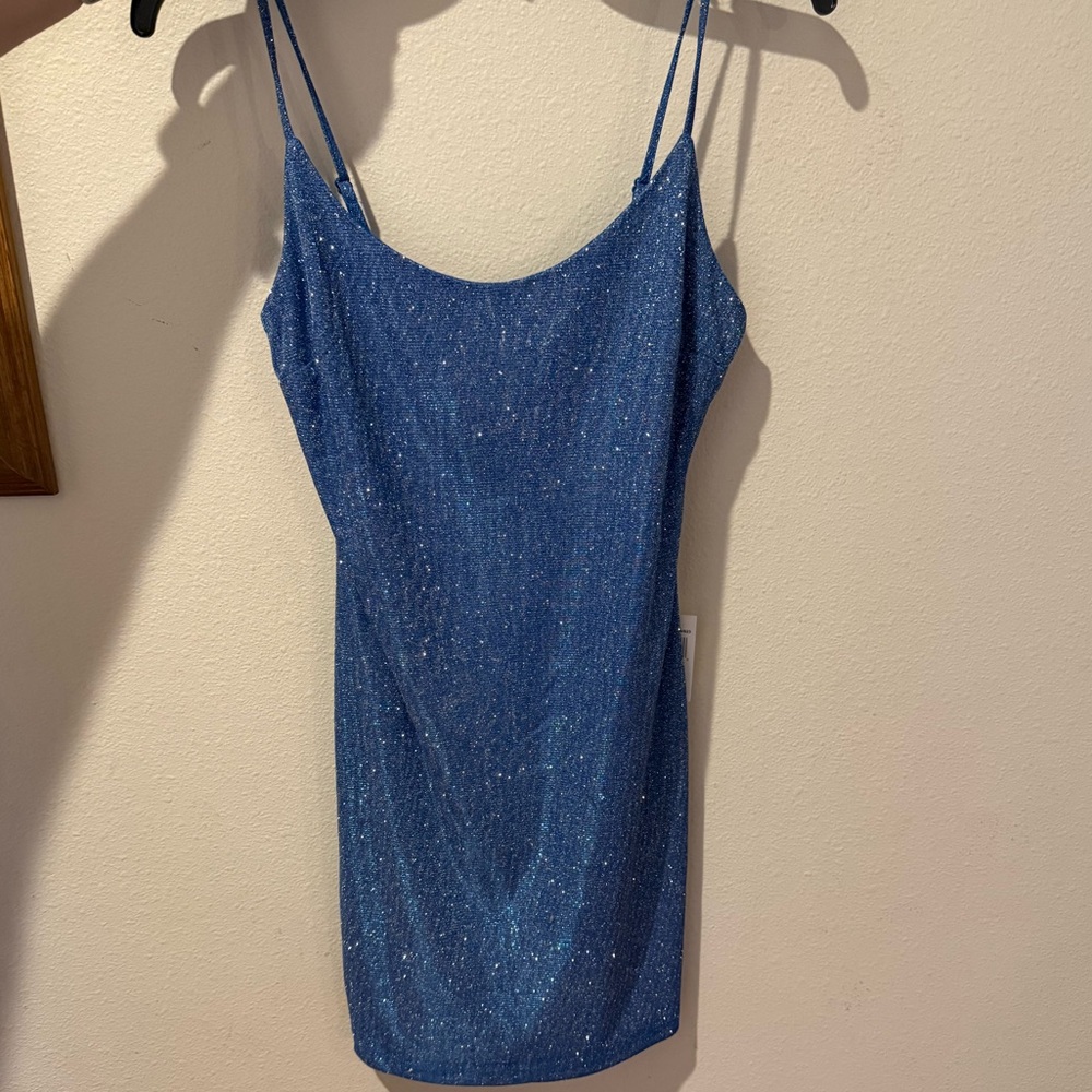 Sparkly Blue Homecoming/Prom Dress, Spaghetti Straps